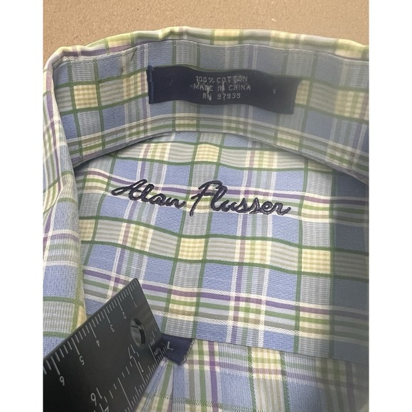 Alan Flusser Men's Long Sleeve Multicolor Plaid Button Down Dress Shirt, L - Picture 4 of 8